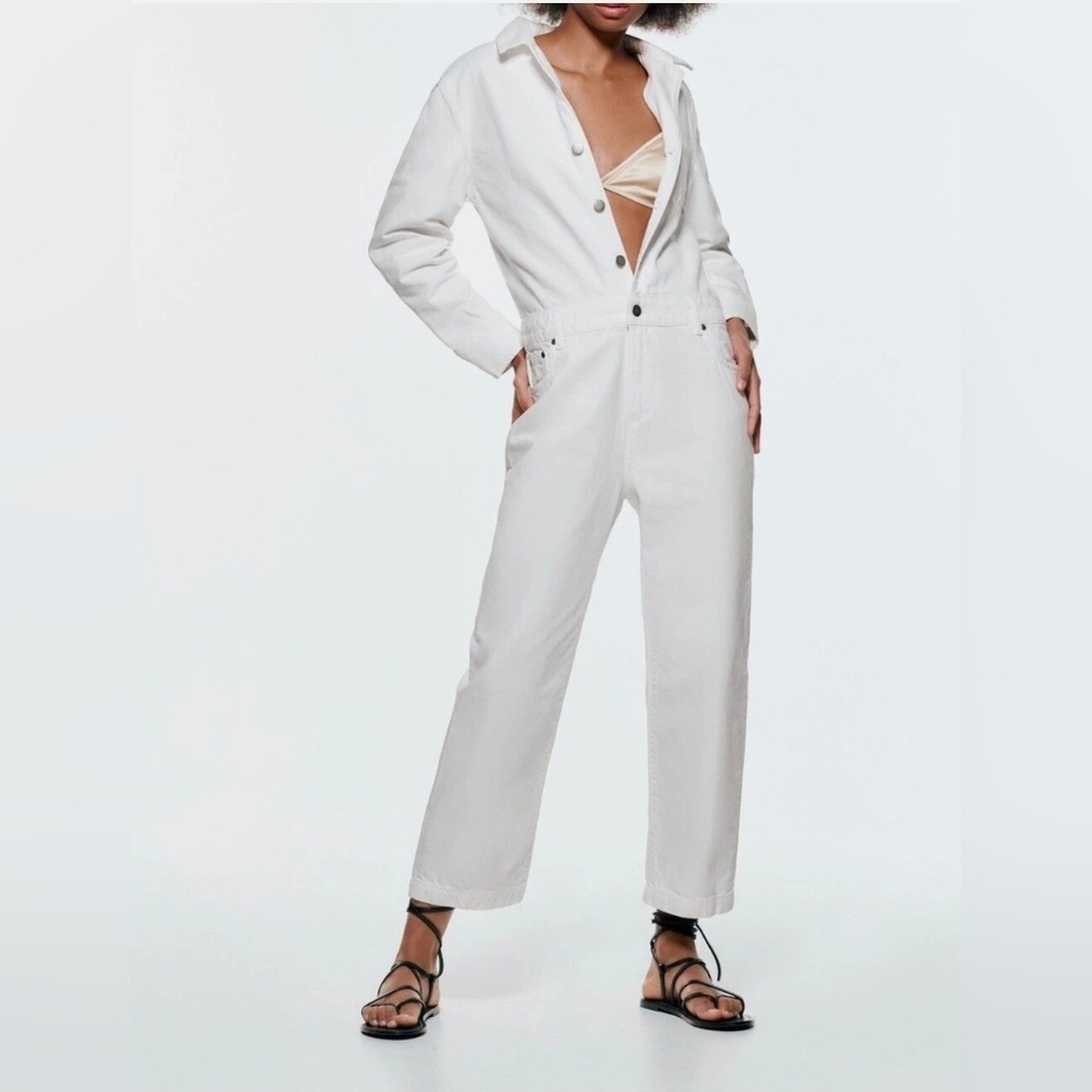Zara White Jean Jumpsuit